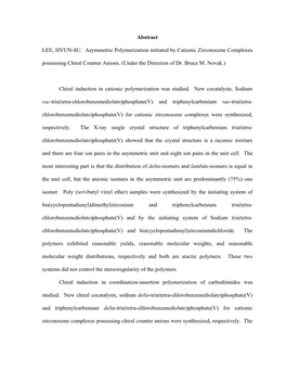 Abstract LEE, HYUN-SU. Asymmetric Polymerization Initiated by Cationic