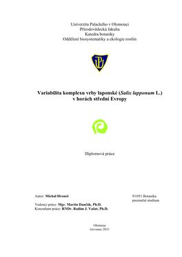 Variabilita Komplexu Vrby Laponské (Salix Lapponum L.) V Horách Střední Evropy