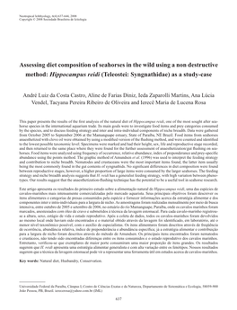 Assessing Diet Composition of Seahorses in the Wild Using a Non Destructive Method: Hippocampus Reidi (Teleostei: Syngnathidae) As a Study-Case