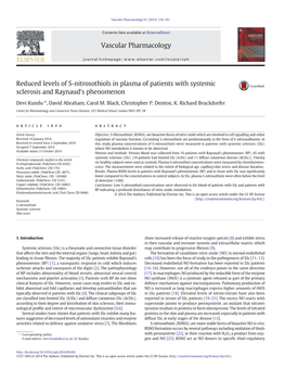 Reduced Levels of S-Nitrosothiols in Plasma of Patients with Systemic Sclerosis and Raynaud's Phenomenon