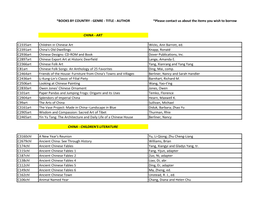 BOOKS by COUNTRY - GENRE - TITLE - AUTHOR *Please Contact Us About the Items You Wish to Borrow