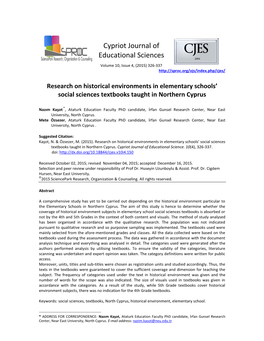 Research on Historical Environments in Elementary Schools’ Social Sciences Textbooks Taught in Northern Cyprus