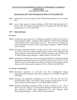 (Constituted by Moef, Goi) Agenda for the 110Th SEIAA Meeting T