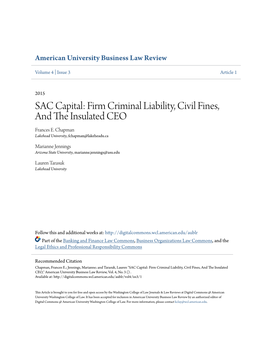 Sac Capital: Firm Criminal Liability, Civil Fines, and the Insulated Ceo