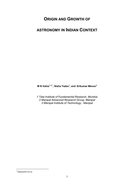 Origin and Growth of Astronomy in Indian Context