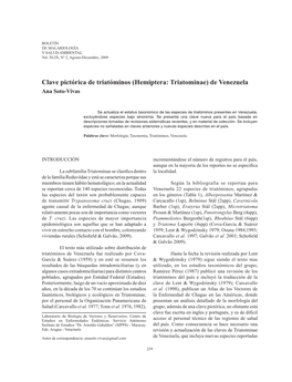 Clave Pictórica De Triatóminos (Hemiptera: Triatominae) De Venezuela Ana Soto-Vivas