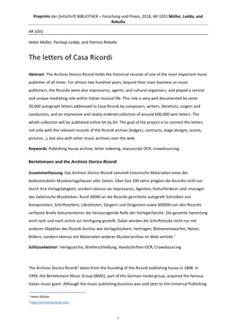 The Letters of Casa Ricordi