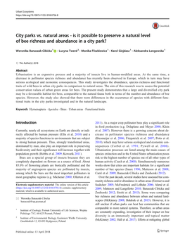 City Parks Vs. Natural Areas - Is It Possible to Preserve a Natural Level of Bee Richness and Abundance in a City Park?