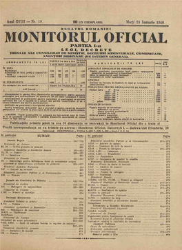 Monitorul Oficial Dina Treia Zi Toatà Corespondenta Se Va Trimitepe Adresa : Monitorul Oficial, Bucure-Ai 1