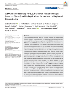 A DNA Barcode Library for 5200 German Flies and Midges