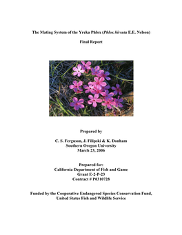 The Importance and Identification of Insect Pollinators of the Yreka Phlox