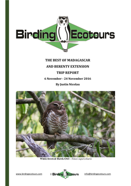 THE BEST of MADAGASCAR and BERENTY EXTENSION TRIP REPORT 6 November - 24 November 2016 by Justin Nicolau