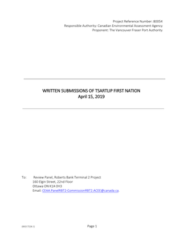 From Tsartlip First Nation to the Review Panel Re