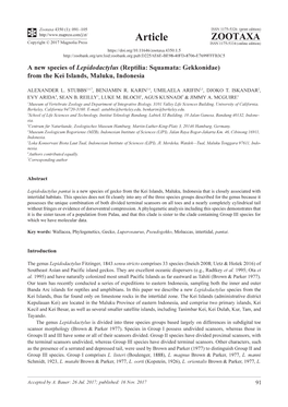 A New Species of Lepidodactylus (Reptilia: Squamata: Gekkonidae) from the Kei Islands, Maluku, Indonesia