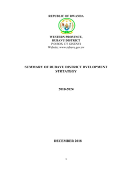 Summary of Rubavu District Dvelopment Strtategy 2018