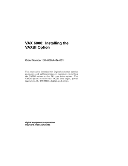 VAX 6000: Installing the VAXBI Option