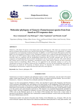 Molecular Phylogeny of Tamarix (Tamaricaceae) Species from Iran Based on ITS Sequence Data