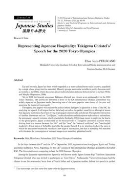Representing Japanese Hospitality: Takigawa Christelʼs1 Speech for the 2020 Tokyo Olympics