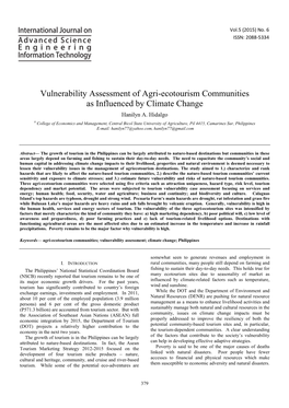 Vulnerability Assessment of Agri-Ecotourism Communities As Influenced by Climate Change Hanilyn A