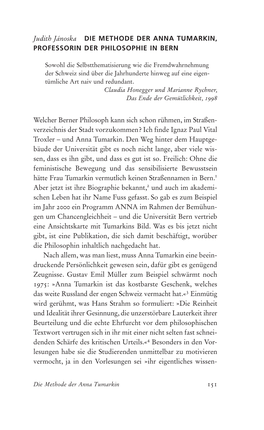 Judith Jánoska DIE METHODE DER ANNA TUMARKIN, PROFESSORIN DER PHILOSOPHIE in BERN