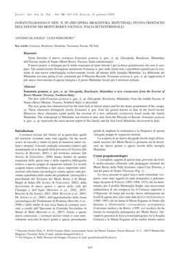 Introduzione Cenni Geopaleontologici EOMATUTA GRANOSA N. GEN., N
