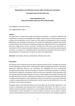 Marketisation and Reflexivity in Human Rights and Advocacy Associations