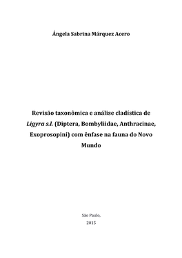 Diptera, Bombyliidae, Anthracinae, Exoprosopini) Com Ênfase Na Fauna Do Novo Mundo