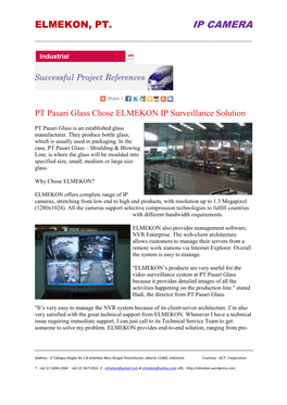 ELMEKON IP Surveillance Project at PASARI GLASS