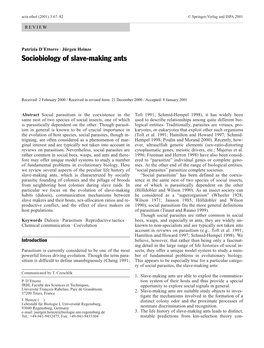 Sociobiology of Slave-Making Ants