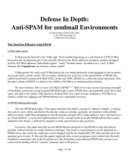 Defense in Depth: Antispam for Sendmail Environments