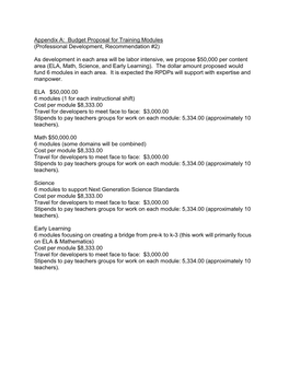 As Development in Each Area Will Be Labor Intensive, We Propose $50,000 Per Content Area (ELA, Math, Science, and Early Learning)