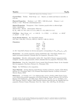 Tantite Ta2o5 C 2001-2005 Mineral Data Publishing, Version 1