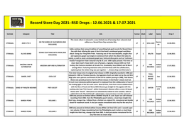 Record Store Day 2021: RSD Drops - 12.06.2021 & 17.07.2021