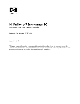 HP Pavilion Dv7 Entertainment PC Maintenance and Service Guide