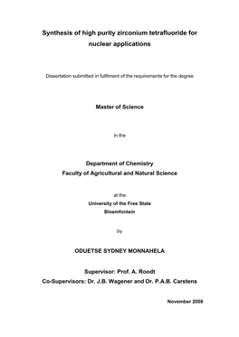 Synthesis of High Purity Zirconium Tetrafluoride for Nuclear Applications