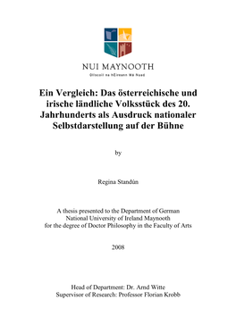 Ein Vergleich: Das Österreichische Und Irische Ländliche Volksstück Des 20