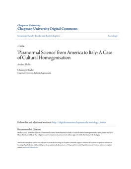 Paranormal Science' from America to Italy: a Case of Cultural Homogenisation Andrea Molle