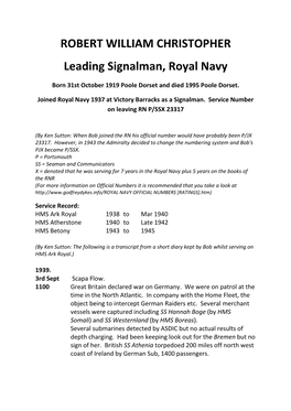 ROBERT WILLIAM CHRISTOPHER Leading Signalman, Royal Navy