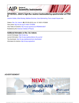 SPHERES, Jülich's High-Flux Neutron Backscattering Spectrometer at FRM II Joachim Wuttke, Alfred Budwig, Matthias Drochner, Hans Kämmerling, Franz-Joseph Kayser Et Al