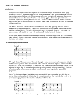 Lesson RRR: Dominant Preparation Introduction