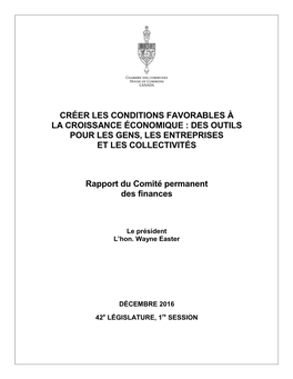 Créer Les Conditions Favorables À La Croissance Économique : Des Outils Pour Les Gens, Les Entreprises Et Les Collectivités