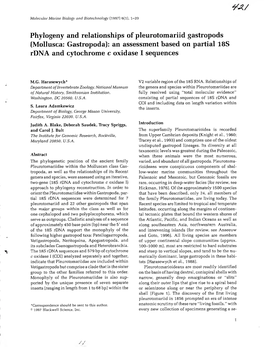 Phylogeny and Relationships of Pleurotomariid Gastropods (Mollusca: Gastropoda): an Assessment Based on Partial 18S Rdna and Cytochrome C Oxidase I Sequences