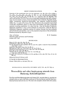 Wroewolfeite and Other Langite-Group Minerals from Blackcraig, Kirkcudbrightshire