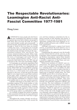 The Respectable Revolutionaries: Leamington Anti-Racist Anti-Fascist