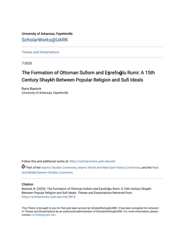 The Formation of Ottoman Sufism and Eşrefoğlu Rumi: a 15Th Century Shaykh Between Popular Religion and Sufi Ideals