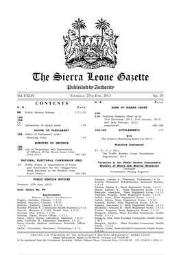 The Sierra Leone Gazette Published by Authority