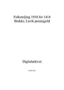 Folketeljing 1910 for 1414 Brekke, Lavik Prestegjeld Digitalarkivet