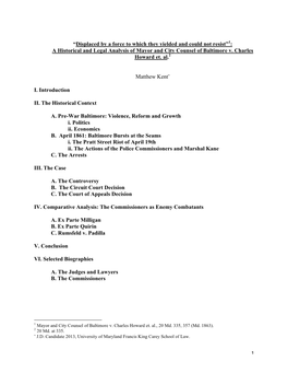 Displaced by a Force to Which They Yielded and Could Not Resist”1: a Historical and Legal Analysis of Mayor and City Counsel of Baltimore V