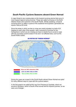 South Pacific Cyclone Seasons Aboard Green Nomad