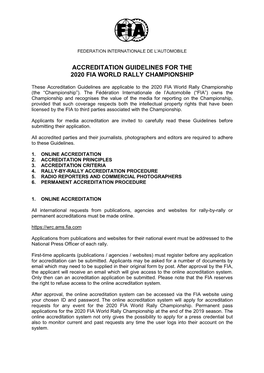 Accreditation Guidelines for the 2020 Fia World Rally Championship